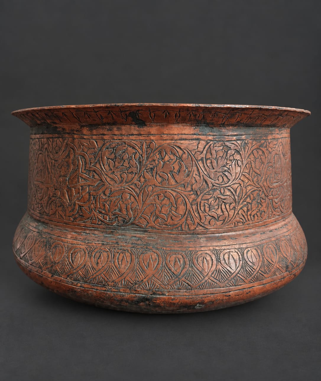 Rare Islamic hand embossed tinned brass pot 